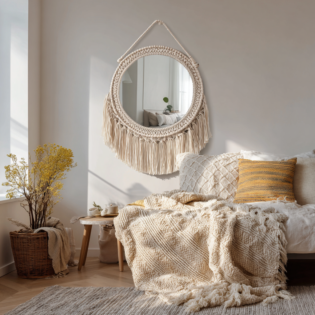 Handwoven Natural Style Boho Macrame Hanging Mirror