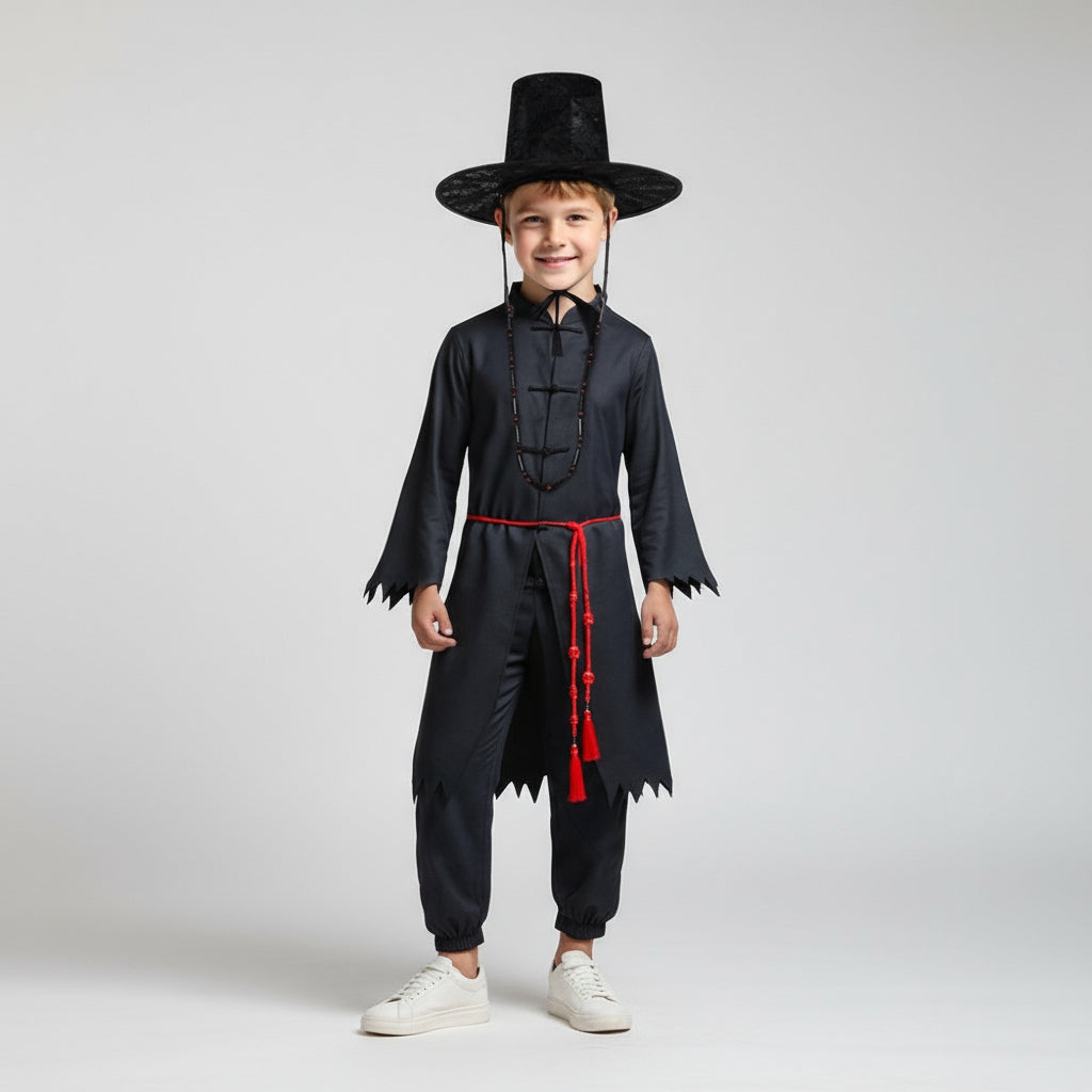 Kids Black Cosplay Costume Set for Parties Performances Imaginative Play 9