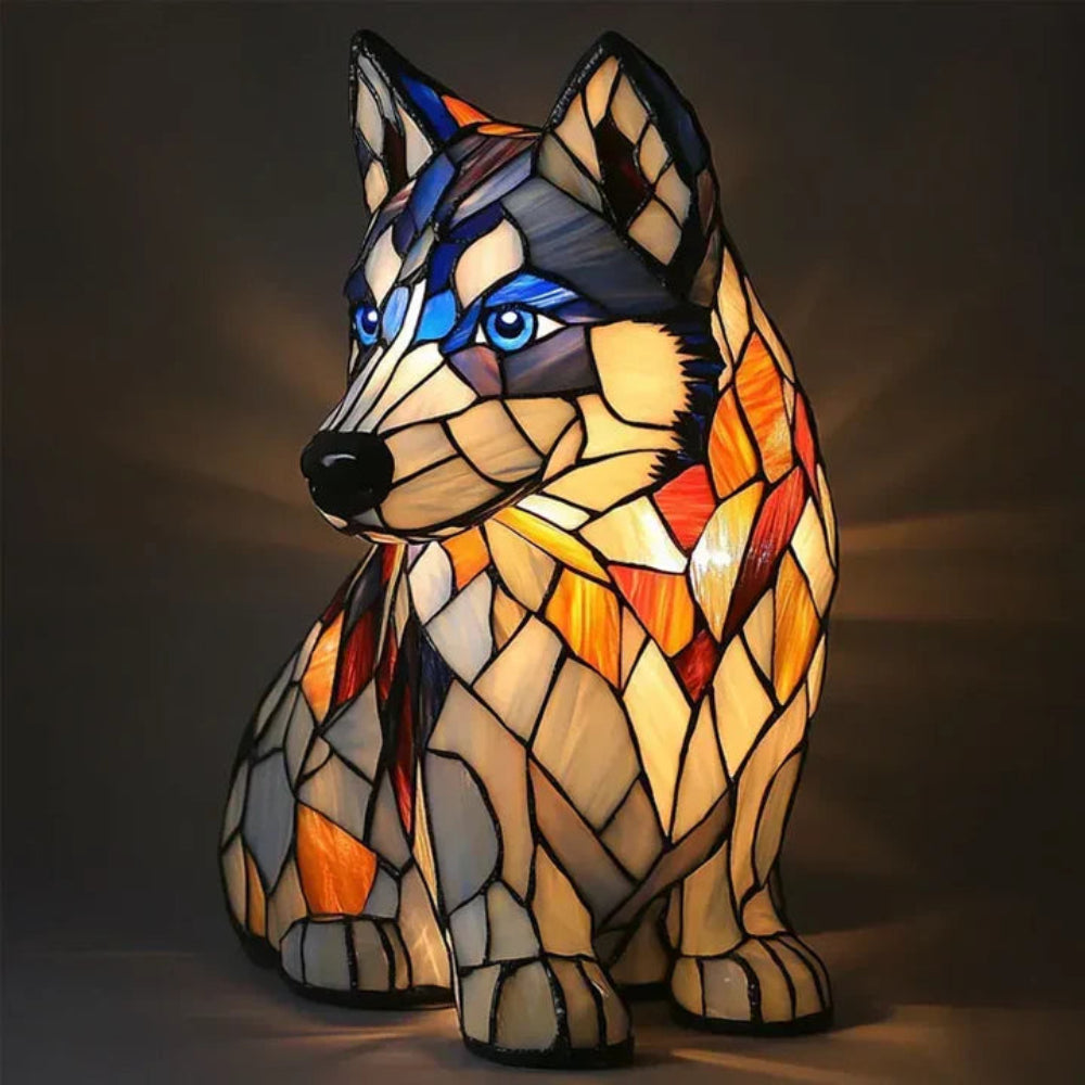 Stained Glass Dog Table Lamp Tiffany Style Pet Decor 10