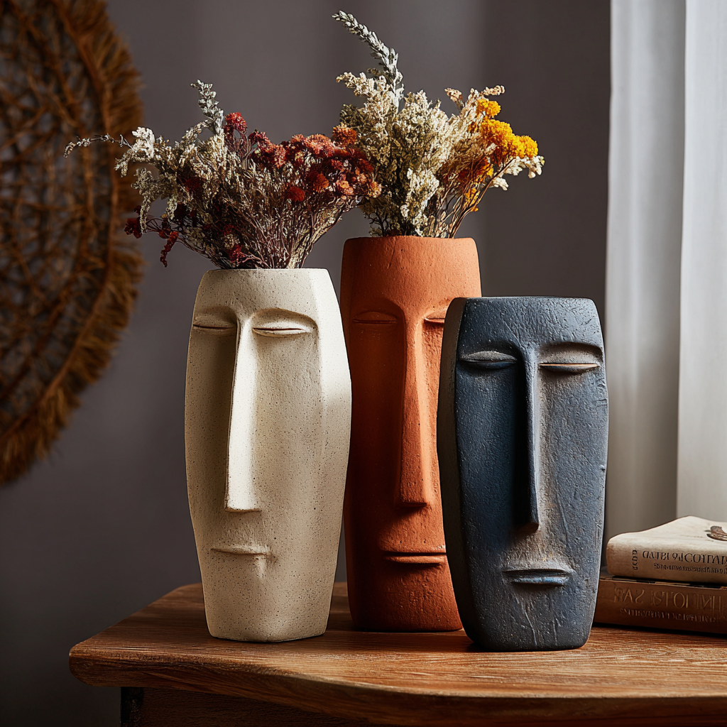Ceramic Abstract Face Vase: Minimalist Art