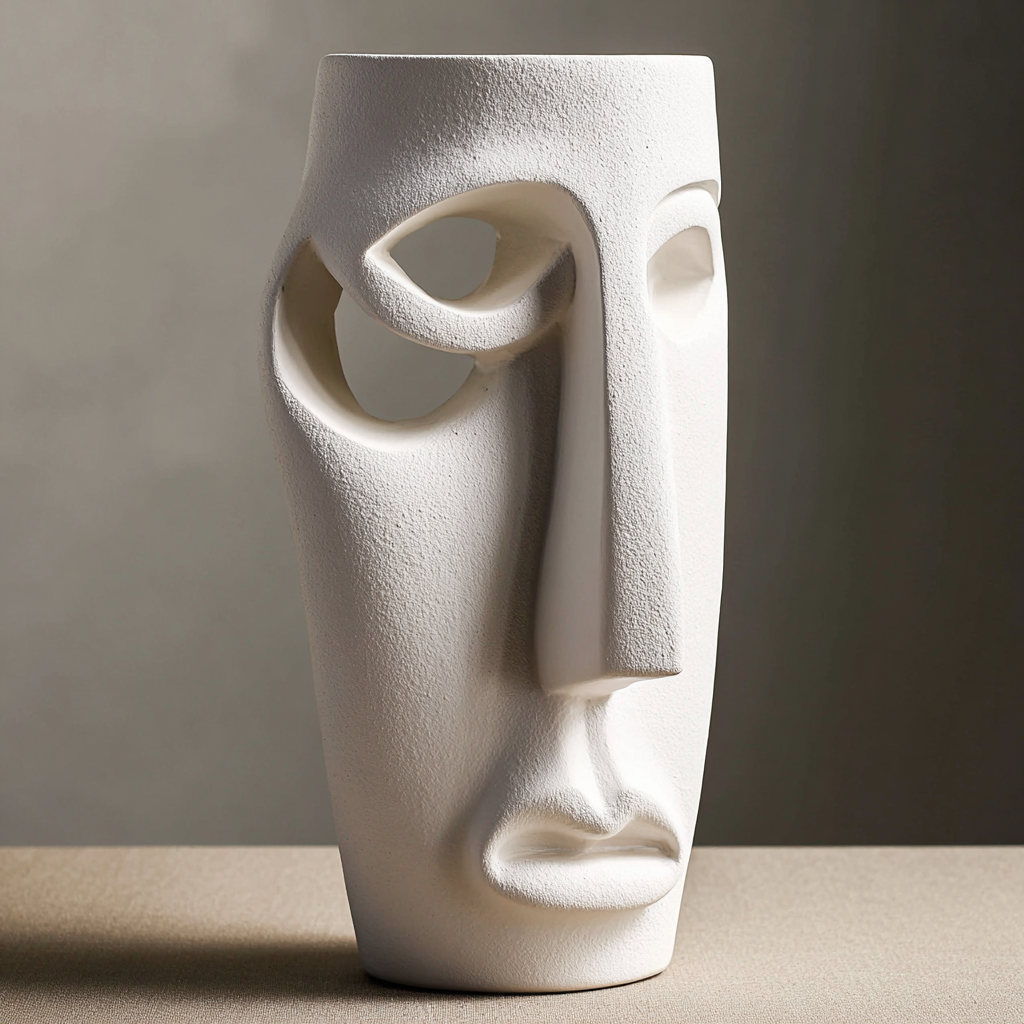 Ceramic Abstract Face Vase: Minimalist Art