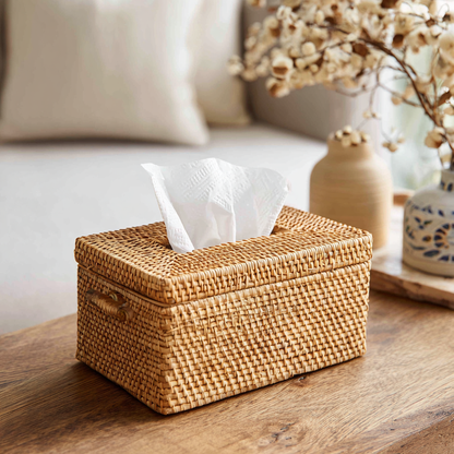 Boho Accent Piece: Rustic Rattan Tissue Box Holder