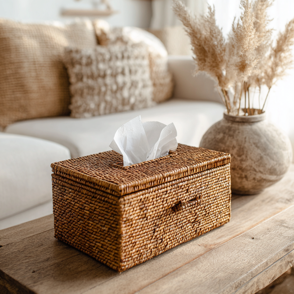 Boho Accent Piece: Rustic Rattan Tissue Box Holder
