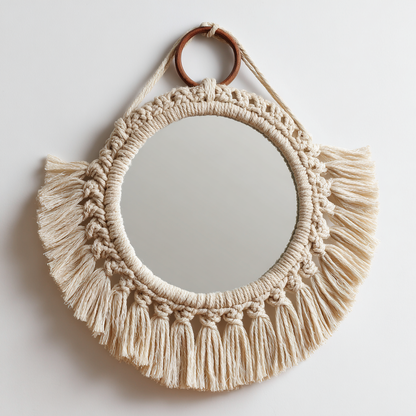 Handwoven Natural Style Boho Macrame Hanging Mirror
