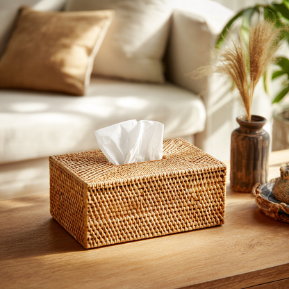 Boho Accent Piece: Rustic Rattan Tissue Box Holder