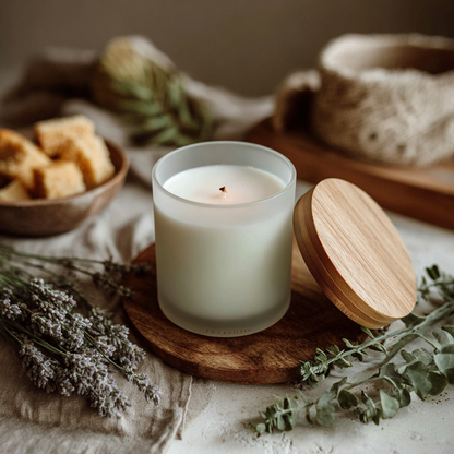 Soy Candle with a Minimalist Jar and a Wooden Lid