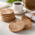 Handwoven Coaster Set – Natural Rattan Mug Mats
