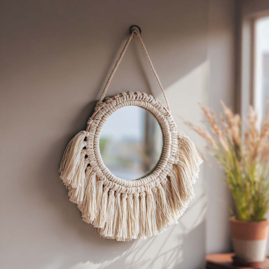 Handwoven Natural Style Boho Macrame Hanging Mirror