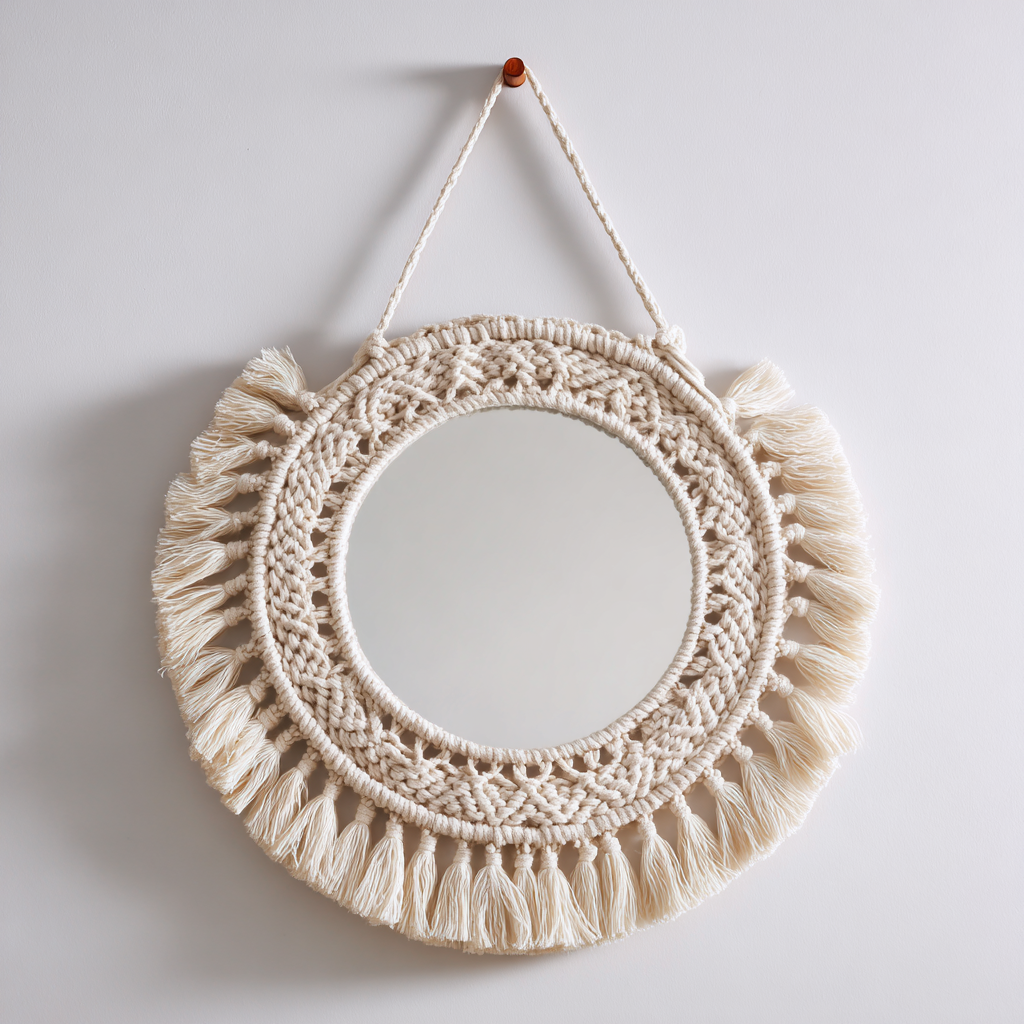 Handwoven Natural Style Boho Macrame Hanging Mirror