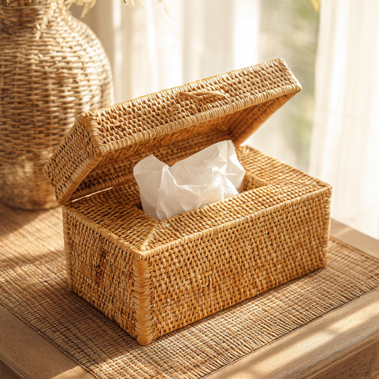 Boho Accent Piece: Rustic Rattan Tissue Box Holder