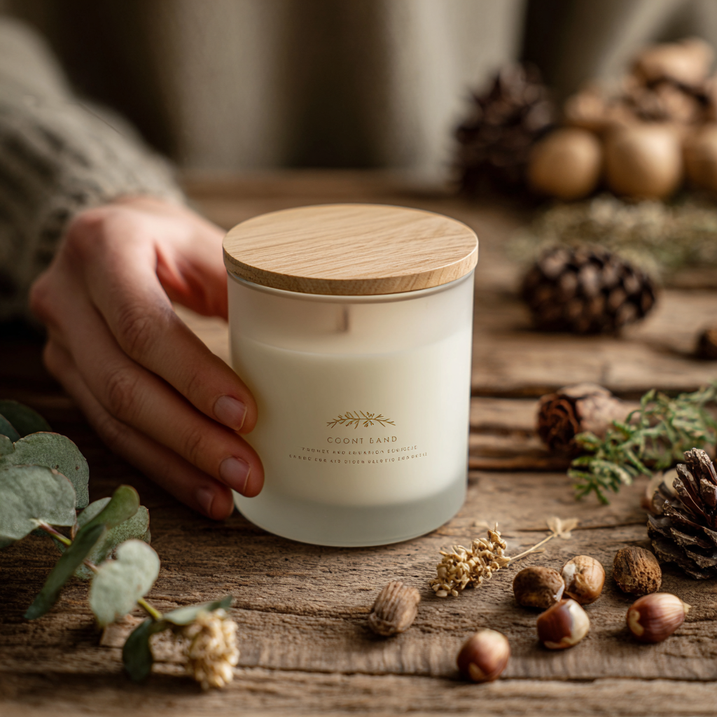 Soy Candle with a Minimalist Jar and a Wooden Lid