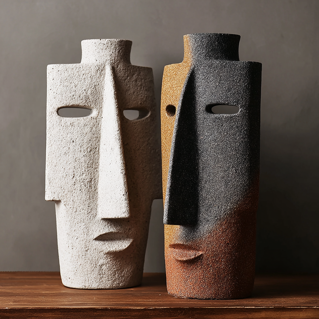 Ceramic Abstract Face Vase: Minimalist Art