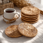 Handwoven Coaster Set – Natural Rattan Mug Mats