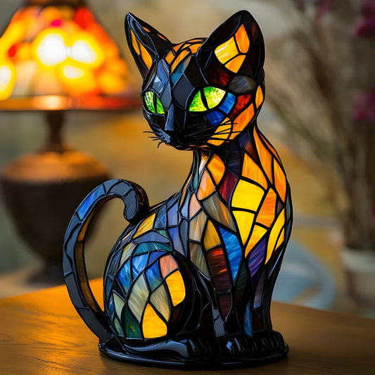 Color Changing Handmade Glass Cat Table Lamp - Unique Bedside Lamp 0
