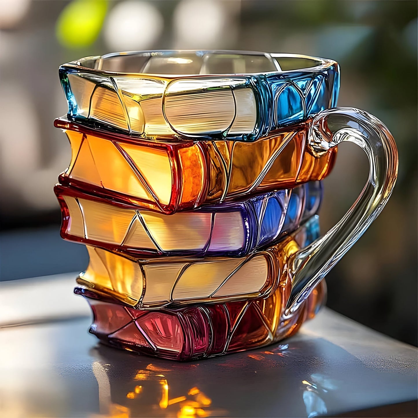 Colorful 3D Book Design Resin Mug for Coffee Tea Lovers 0