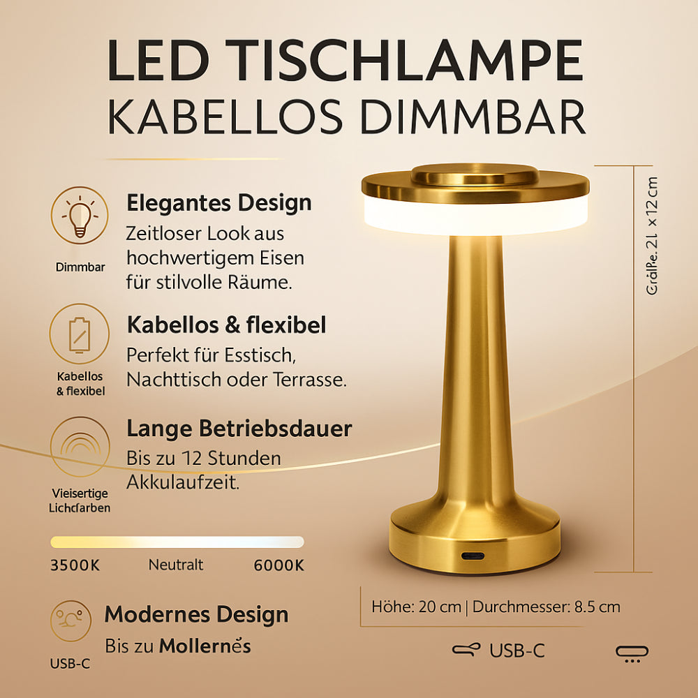 Dimmable Wireless LED Table Lamp Modern Iron Cordless Design 1