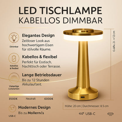 Dimmable Wireless LED Table Lamp Modern Iron Cordless Design 1